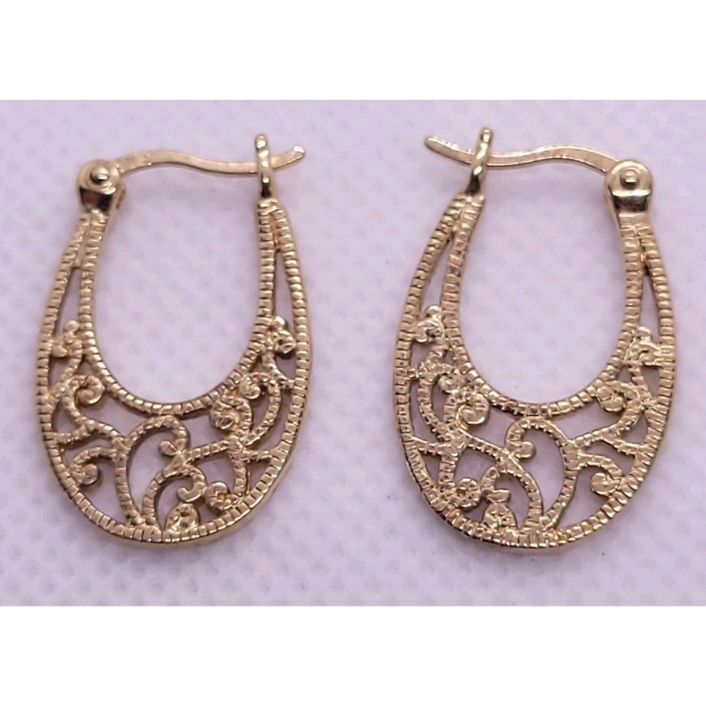 925 Sterling Silver Gold Vermeil Filigree Teardrop Hoop Earrings